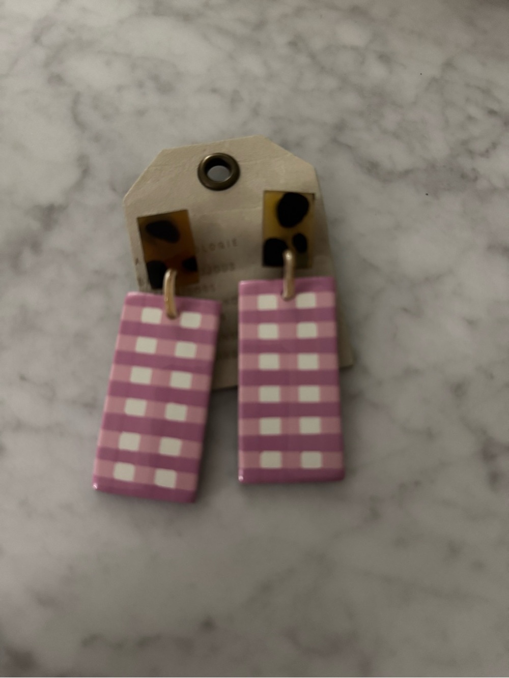Pink Gingham Rectangular Drop Earrings